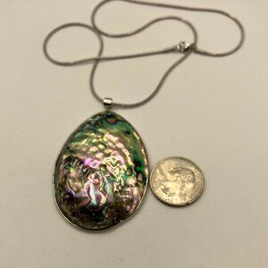 Paua Abalone Large Pendant Necklace + 19 inch SNAKE chain NEW in Gift Box